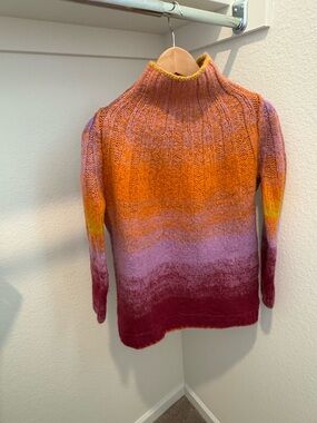 Anthropologie Orange-Pink Ribbed Turtleneck Sweater